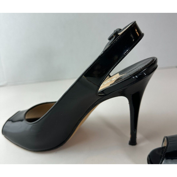 Manolo Blahnik Black Patent Leather Slingback Pump Peep Toe High Heels 38 US 8 - Picture 9 of 16